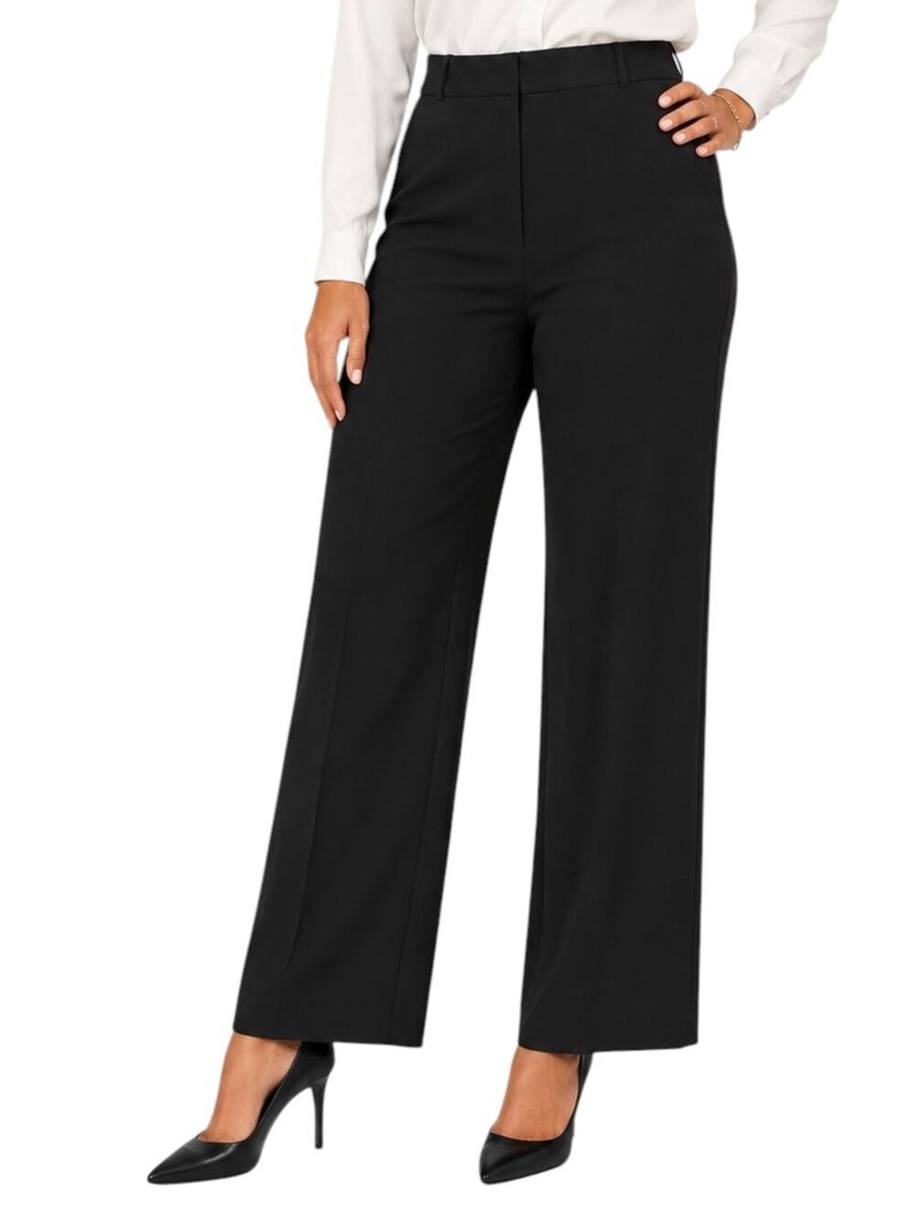Eloquii Ponte Wide Leg Pants 16R Stretch Career Office High Rise Black Scuba